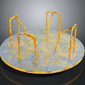 Circular Metal Playground Equipment With Grated Surface And Yellow Curved Bars