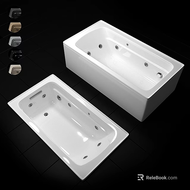 Two White Modern Bathtubs With Different Styles And Faucet Fixtures In Bathroom Interior 3d model 