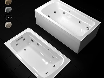 Two White Modern Bathtubs With Different Styles And Faucet Fixtures In Bathroom Interior 3d model