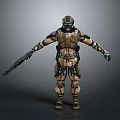 Futuristic Sci Fi Armored Warrior Character In Tactical Armor Holding Rifle Standing Pose