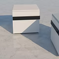 Modern White Square Stools With Black Horizontal Bands And Light Gray Tops On Marble Floor