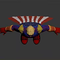 Superhero Character With Blue Top Red Cape And Gold Accents In Standing Pose