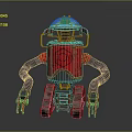 Red Robot Machinery With Tracked Base Black Mechanical Arms Transparent Dome And Hexagonal Logo