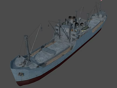 Vintage Warship 3D Model with Wooden Deck Metal Masts and Smokestack 3d model