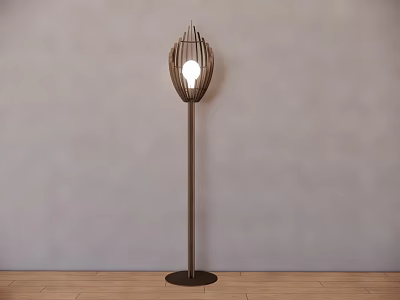 Modern Floor Lamp With Metal Stand And Woven Shade Illuminated In Interior 3d model