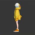 Cute 3D Cartoon Character Wearing Yellow Hoodie White Hat And Orange Shoes