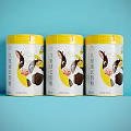 White Ceramic Containers With Yellow Lids And Cartoon Cow Patterns For Kids Milk Powder