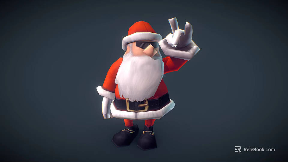 Santa Claus In Red Costume With Sunglasses Making Peace Sign Gesture 3d model 