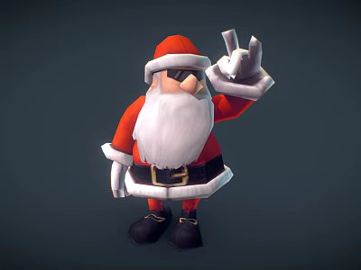 Santa Claus In Red Costume With Sunglasses Making Peace Sign Gesture 3d model