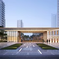 Elegant Modern Residential Entrance Featuring Grille Design Gate And Pedestrian Plaza With High Rise Buildings