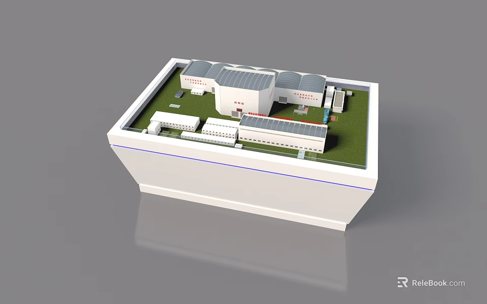 Architectural Building Model With Multiple White Structures And Green Lawn Area 3d model
