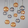 Modern Spherical Transparent And Gold Chandeliers Hanging On White Background 3d model