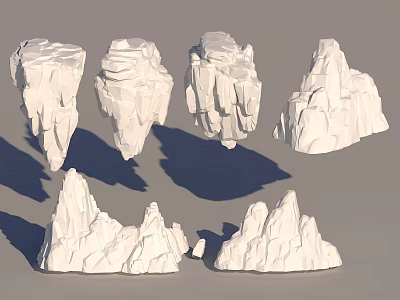 3D Rendered White Rock Models In Various Shapes With Shadows On Gray Background 3d model