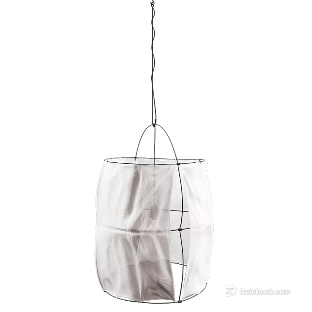 Minimalist Modern Pendant Chandelier With White Fabric Shade And Metal Frame 3d model 