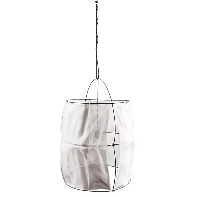 Minimalist Modern Pendant Chandelier With White Fabric Shade And Metal Frame 3d model