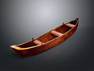 Traditional Handcrafted Wooden Boat With Brown Finish And Seats For Water Transport 3d model