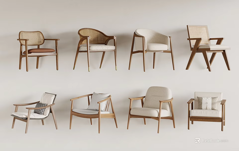 Modern Accent Chairs for Living Room with Wooden Frames and Upholstered Seats 3d model 