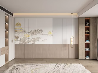 New Chinese background wall Bedroom background wall 3d model