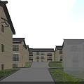 Modern Multi Story Residential Building With Green Lawn White Deer And Mountain View