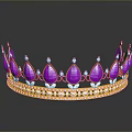 Decorative Crown with Purple Gemstones Gold Frame and Sparkling Diamonds on Black Background