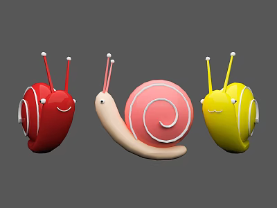Cute Colorful Cartoon Reptiles Featuring Red Pink Yellow Hues Smiling Faces Spiral Shells And Antennae 3d model
