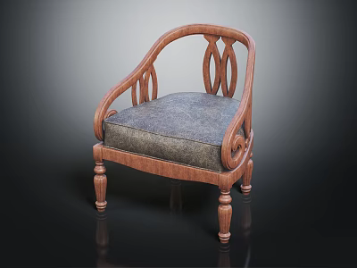 Wooden Accent Chair With Carved Arms Gray Upholstered Seat And Cylindrical Legs 3d model