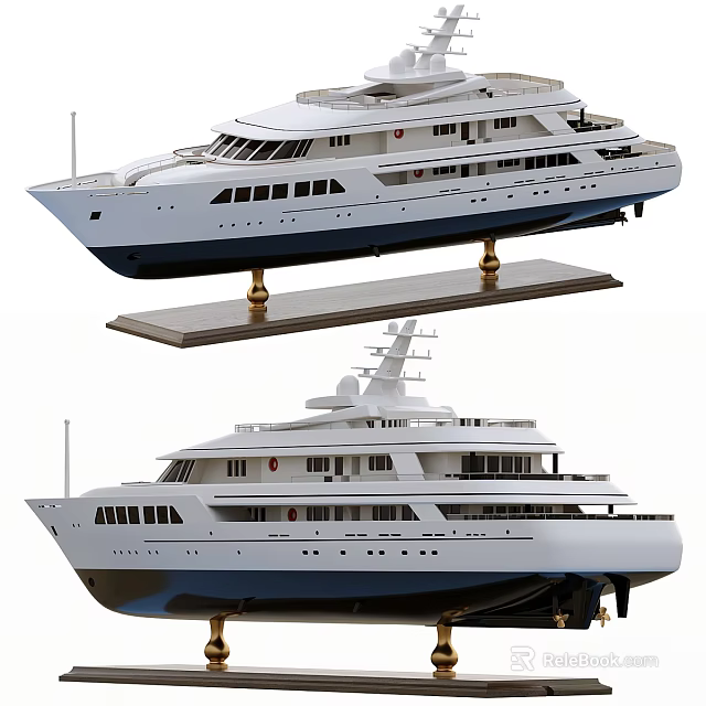 Decorative Ornament Set with Detailed Yacht Models on Wooden Display Stand for Home Decoration 3d model 