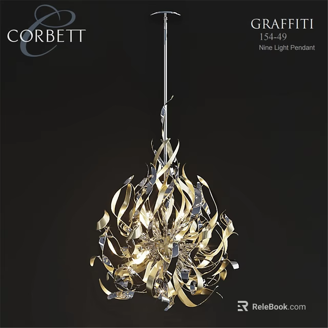 Modern Nine Light Pendant Light With Gold Silver Metal Ribbons Spherical Design 3d model 