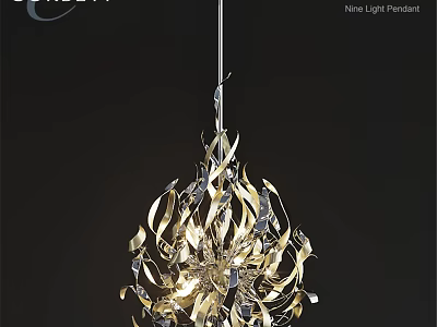 Modern Nine Light Pendant Light With Gold Silver Metal Ribbons Spherical Design 3d model