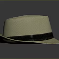 Light Beige Woven Hat With Black Band On Gray Background