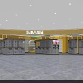 Indoor Amusement Park With Multiple Game Machines Yellow Background Walls Central Counter And Marble Floor