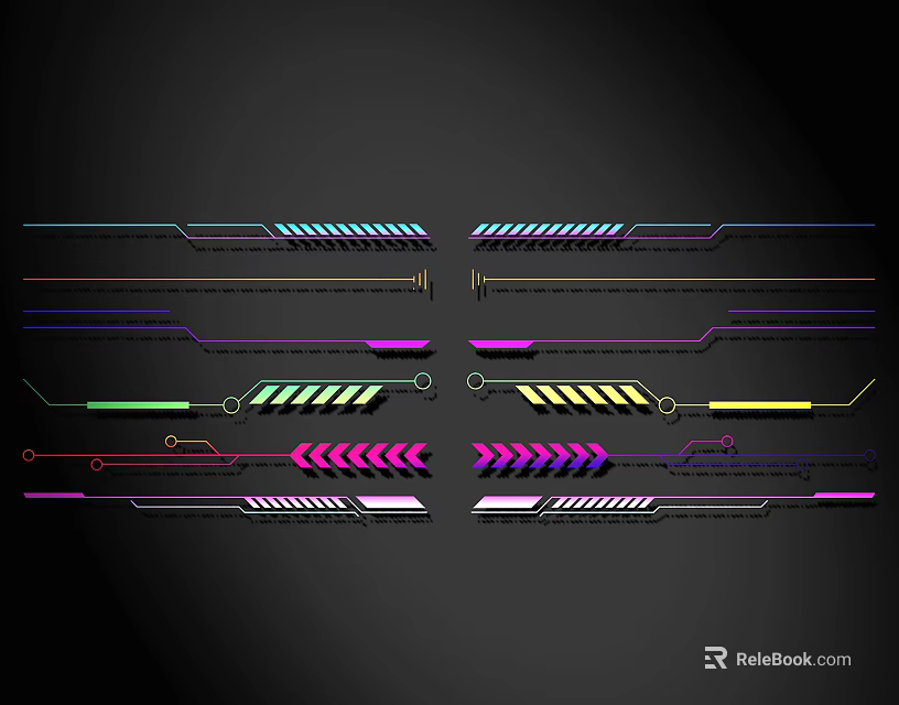Colorful Neon Arrow Lines Design With Geometric Patterns And Symmetric Layout 3d model 