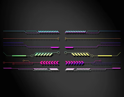 Colorful Neon Arrow Lines Design With Geometric Patterns And Symmetric Layout 3d model