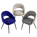 Modern Light Gray Fabric Dining Chair With Curved Backrest And Black Metal Legs