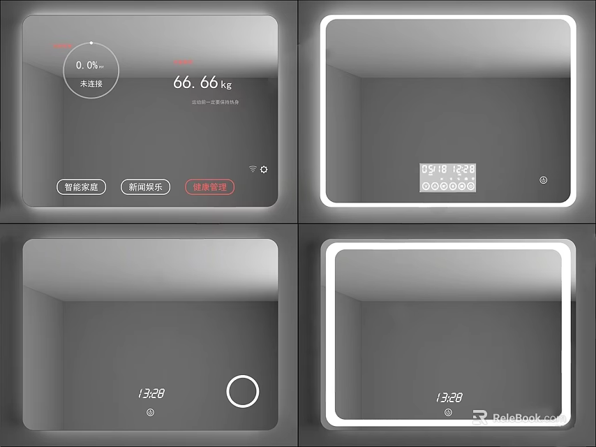 Smart Mirror With Digital Display Showing Temperature Time And Control Buttons 3d model 