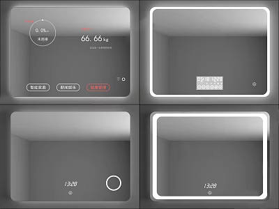 Smart Mirror With Digital Display Showing Temperature Time And Control Buttons 3d model