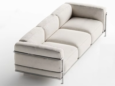 Multi Person Beige Velvet Sofa with Sleek Metal Frame and Modern Design 3d model