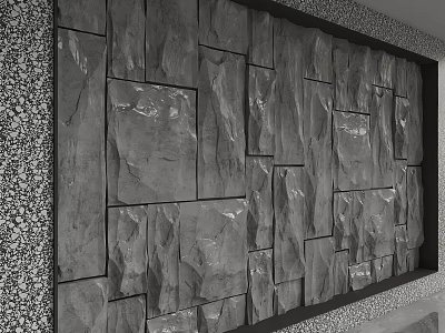 Gray Stone Slab Feature Wall With Natural Texture And Irregular Pattern 3d model