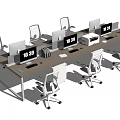 Modern Office Desk Setup With Multiple Monitors White Chairs Storage Boxes And 1030 Time 3d model
