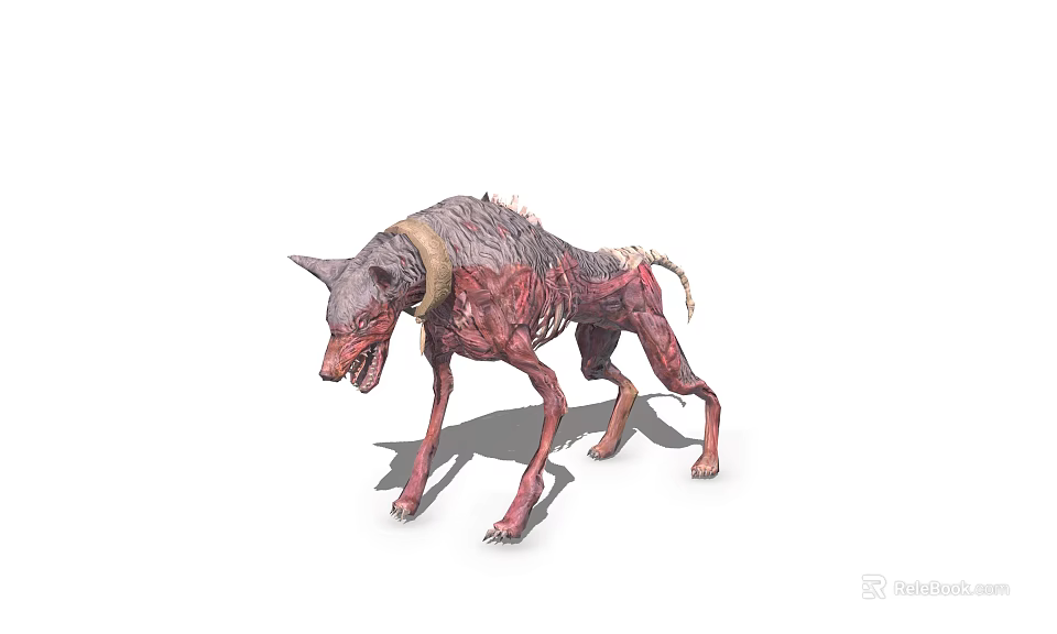 Scary Mutant Wolf 3D Model As Fictional Creature With Exposed Bones 3d model 