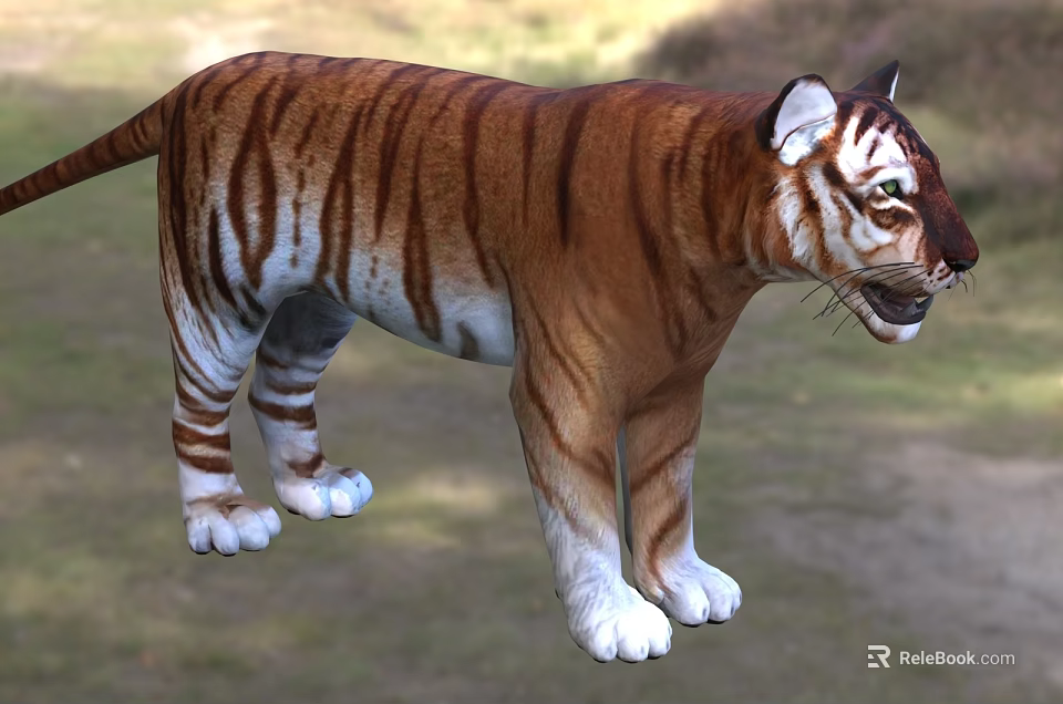 Striped Reptile Standing On Natural Grassland Habitat Scene 3d model 