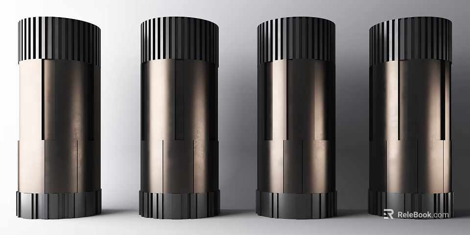 Modern Metallic Pillars With Vertical Grooves And Sleek Cylindrical Design 3d model 
