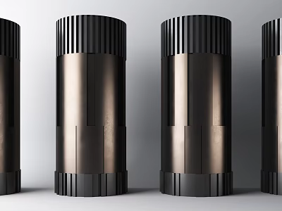 Modern Metallic Pillars With Vertical Grooves And Sleek Cylindrical Design 3d model