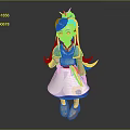 Fantasy Cartoon Creature Character With Blue Hair White Apron And Pink Details
