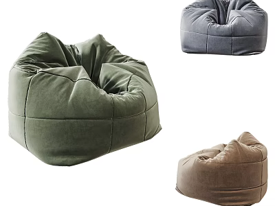 Plush Velvet Bean Bag Chair in Green Gray and Brown Colors for Home Decor 3d model