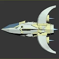 Futuristic White And Blue Spaceship 3D Model With Transparent Parts And Gold Accents