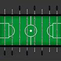 Red Frame Foosball Table With Green Playing Surface Player Rods And Soccer Goals