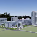Modern Multi Story Building Complex Featuring Green Landscape And Campus Design 3d model