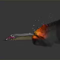 Pink Truck Emitting Large Orange Red Flames With Flying Debris On Dark Background