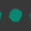 Three Green Arbor Trees Standing On White Background With Shadows